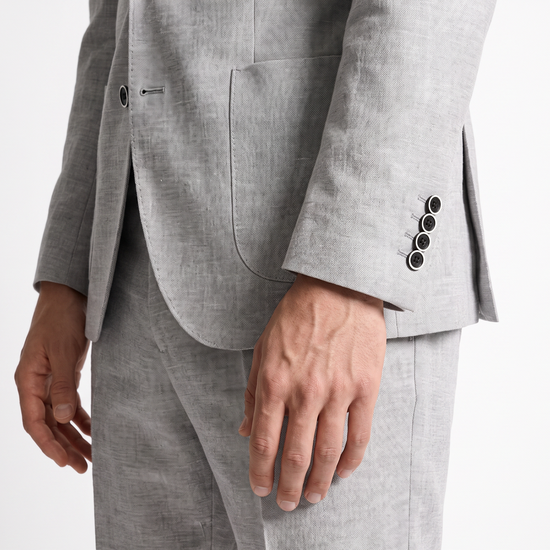 Menseventwear Formal 2 Pieces Mens Suits Flat Linen Notch Lapel Set (Blazer + Pants)