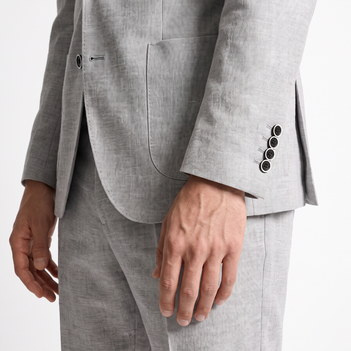 Menseventwear Formal 2 Pieces Mens Suits Flat Linen Notch Lapel Set (Blazer + Pants)