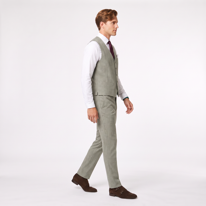 Menseventwear Fashion 2 Pieces Mens Stripe Suit Flat V-Neck Vest Suit For Wedding (Vest + Pants)