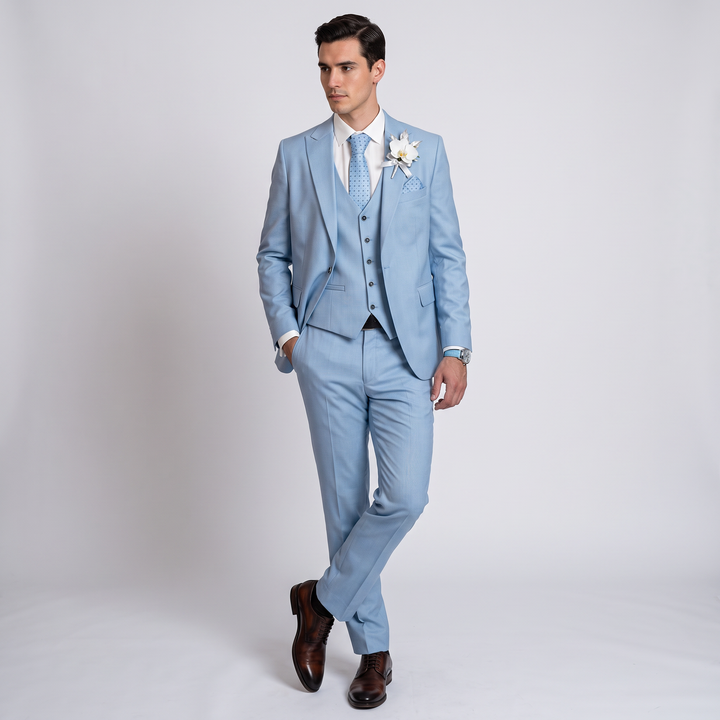Menseventwear Fashion 3 Pieces Mens Suit Flat Peak Lapel Suits (Blazer+vest+Pants)
