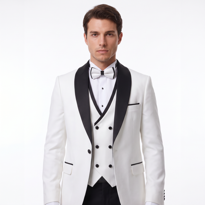 Menseventwear Formal 3 Pieces Mens Suit Flat Shawl Lapel Tuxedos For Party (Blazer+vest+Pants)