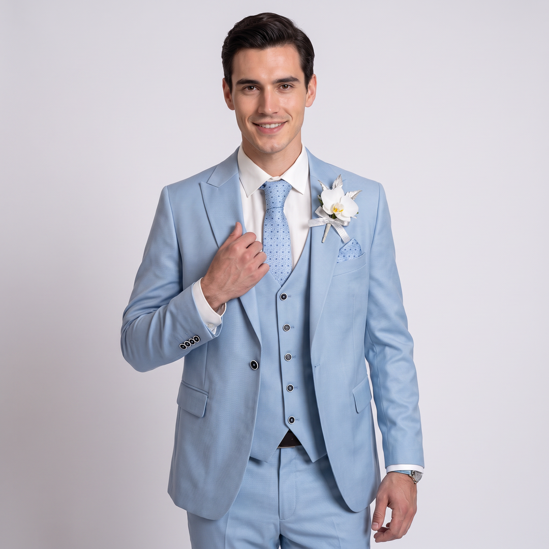 Menseventwear Fashion 3 Pieces Mens Suit Flat Peak Lapel Suits (Blazer+vest+Pants)