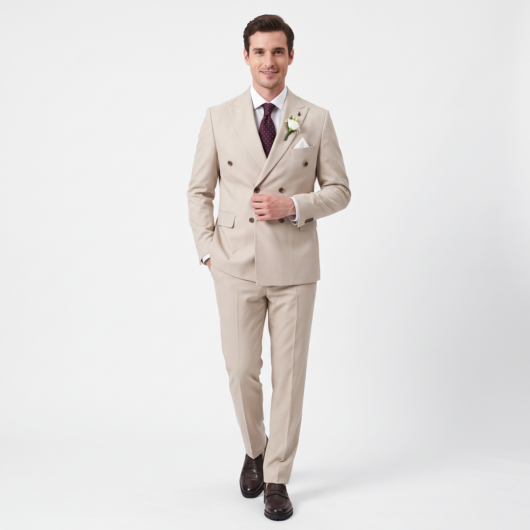 Menseventwear Formal 2 Pieces Mens Suit Flat Peak Lapel Suits For Wedding (Blazer+Pants)