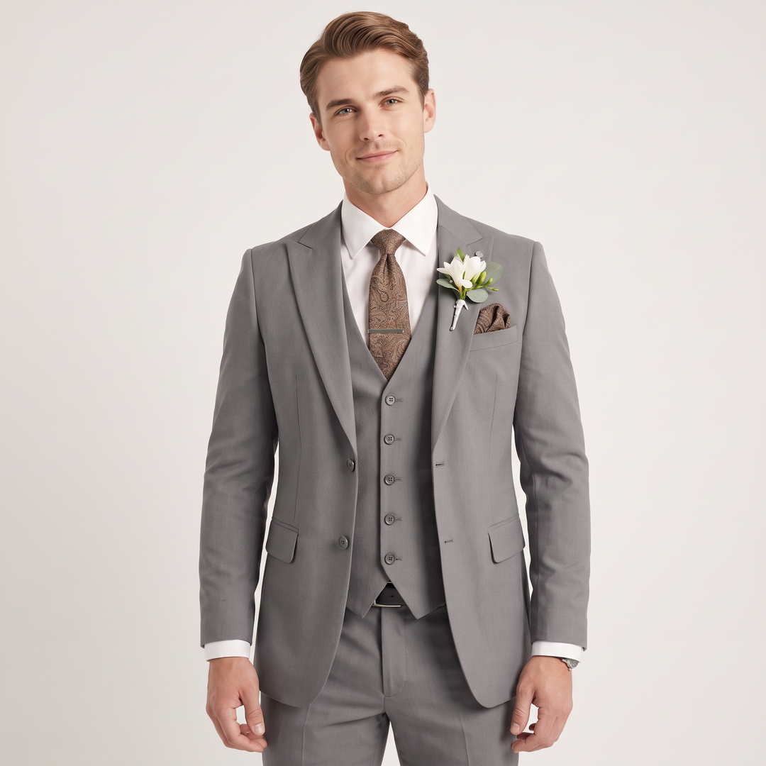 Menseventwear 3 Pieces Mens Suit Slim Fit Solid Peak Lapel Suits For Wedding (Blazer+vest+Pants)