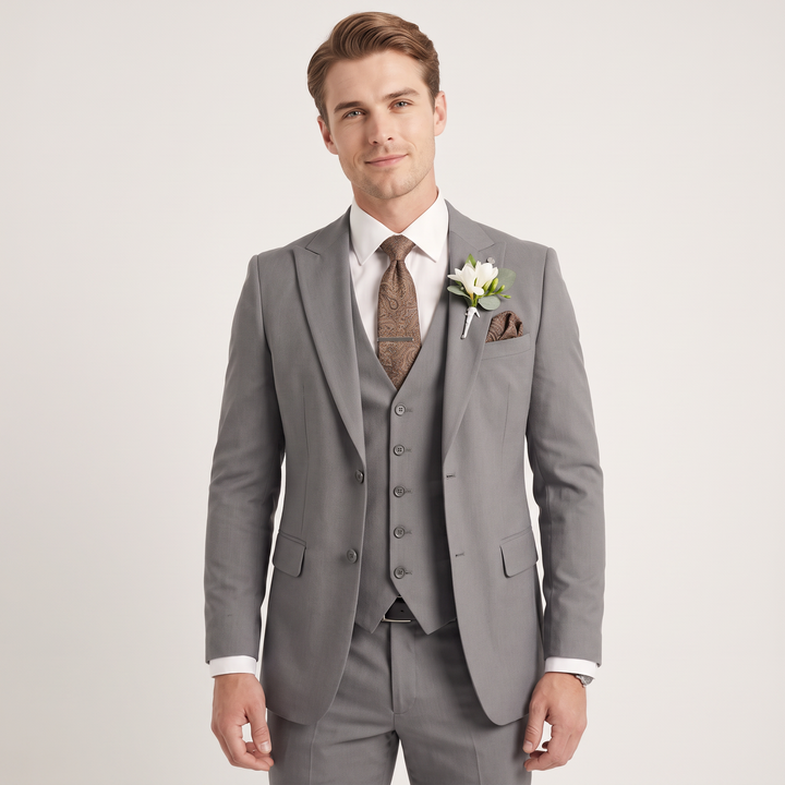 Menseventwear 3 Pieces Mens Suit Slim Fit Solid Peak Lapel Suits For Wedding (Blazer+vest+Pants)