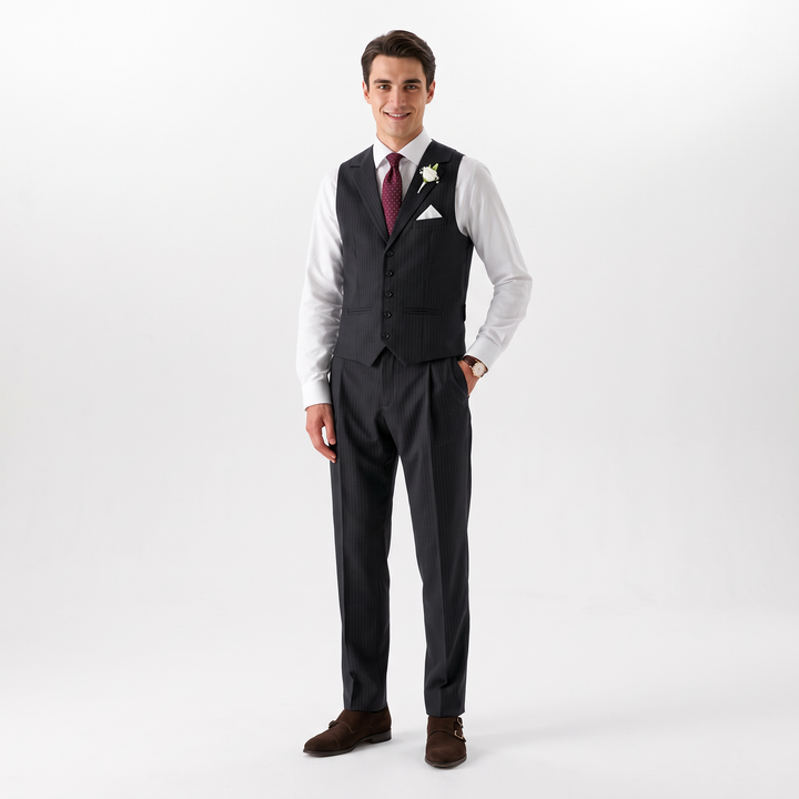 Menseventwear Fashion 2 Pieces Mens Stripe Suit Flat Notch Lapel Vest Suit For Wedding (Vest + Pants)