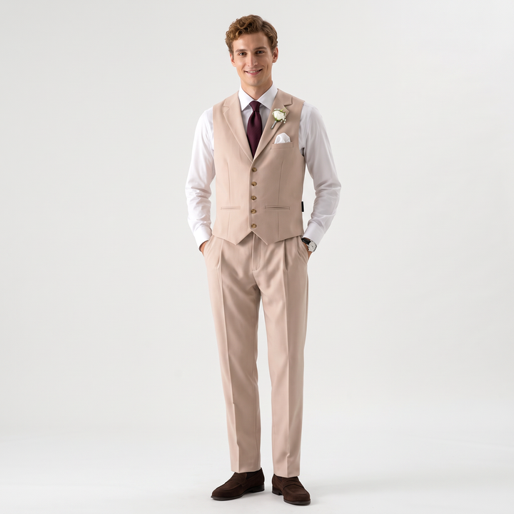 Menseventwear Fashion 2 Pieces Mens Suit Flat Notch Lapel Vest Suit For Wedding (Vest + Pants)