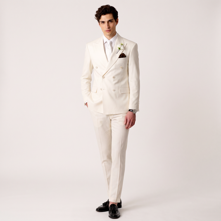 Menseventwear Formal 2 Pieces Mens Suit Flat Peak Lapel Suits For Wedding (Blazer+Pants)
