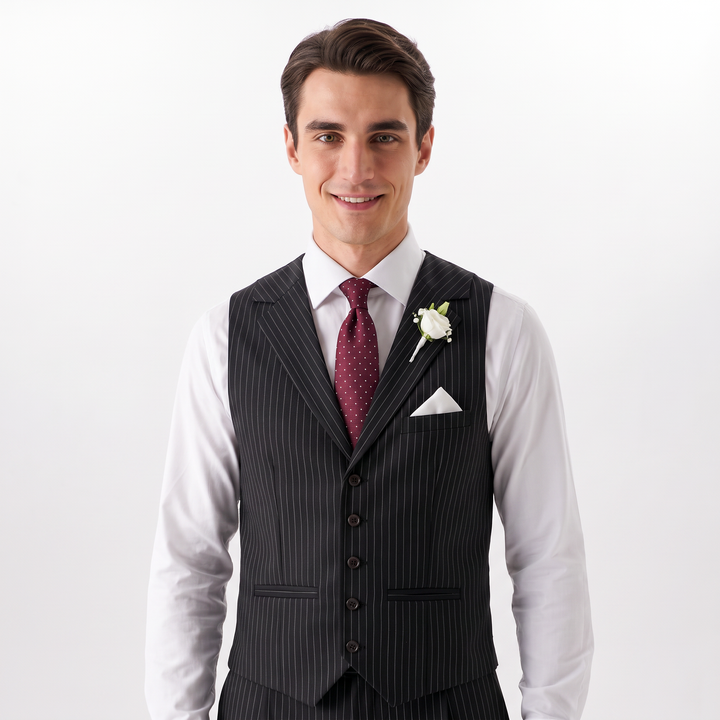 Menseventwear Fashion 2 Pieces Mens Stripe Suit Flat Notch Lapel Vest Suit For Wedding (Vest + Pants)