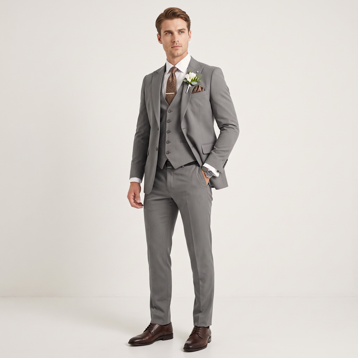 Menseventwear 3 Pieces Mens Suit Slim Fit Solid Peak Lapel Suits For Wedding (Blazer+vest+Pants)
