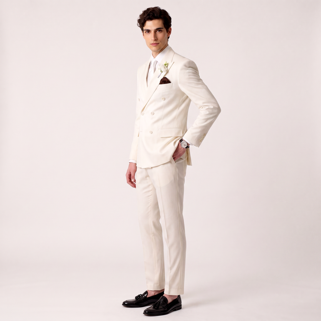 Menseventwear Formal 2 Pieces Mens Suit Flat Peak Lapel Suits For Wedding (Blazer+Pants)