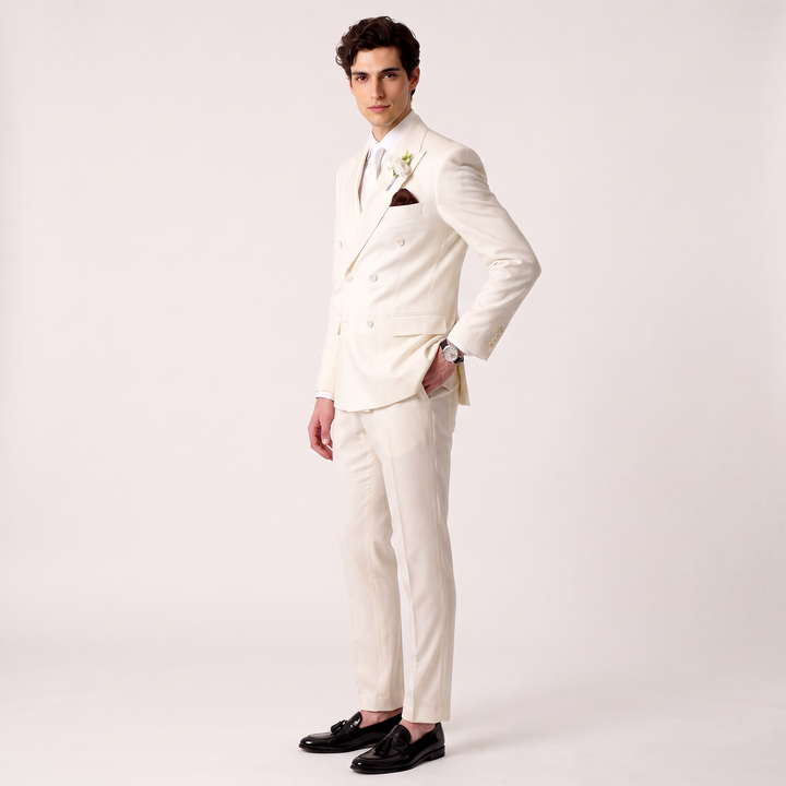 Menseventwear Formal 2 Pieces Mens Suit Flat Peak Lapel Suits For Wedding (Blazer+Pants)