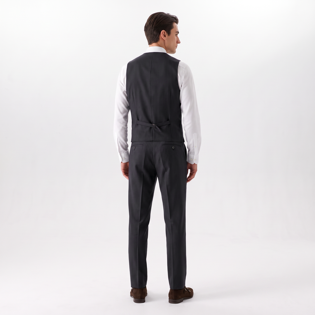 Menseventwear Fashion 2 Pieces Mens Stripe Suit Flat Notch Lapel Vest Suit For Wedding (Vest + Pants)
