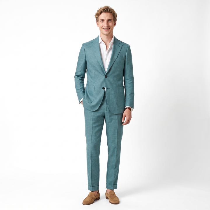 Menseventwear Casual 2 Pieces Mens Suit Flat Linen Notch Lapel Suit (Blazer + Pants)