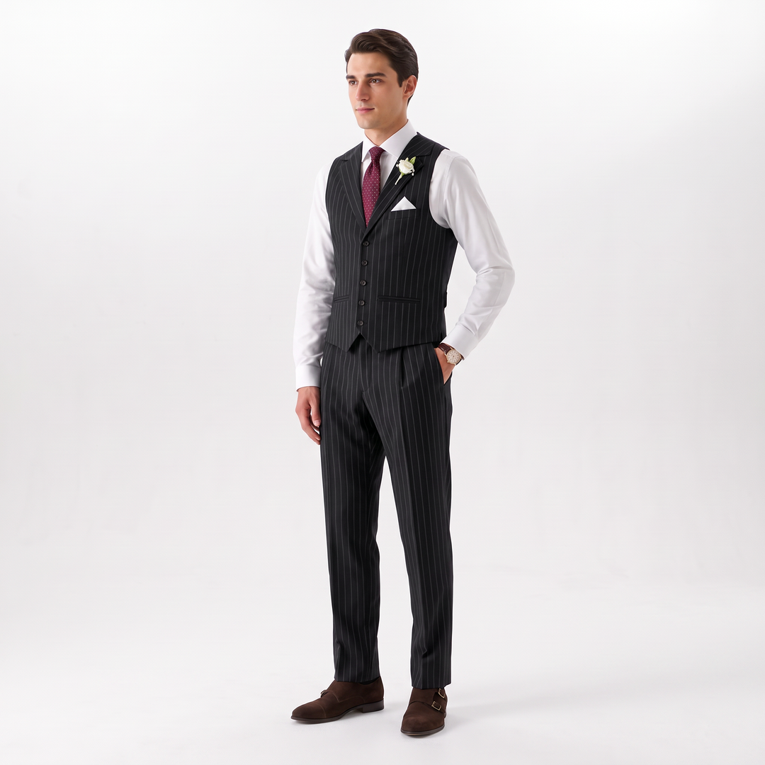 Menseventwear Fashion 2 Pieces Mens Stripe Suit Flat Notch Lapel Vest Suit For Wedding (Vest + Pants)