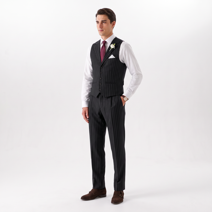 Menseventwear Fashion 2 Pieces Mens Stripe Suit Flat Notch Lapel Vest Suit For Wedding (Vest + Pants)