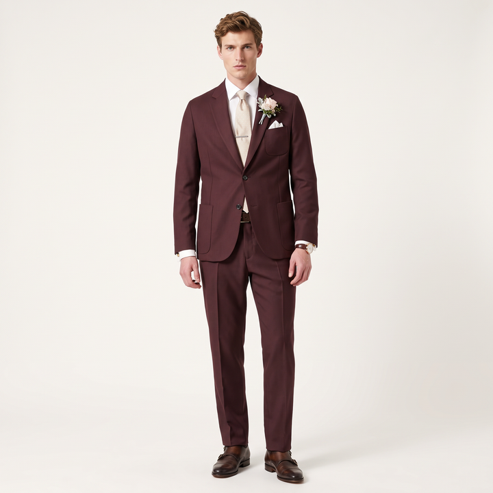 Menseventwear Formal 2 Pieces Mens Suit Flat Notch Lapel Suits For Wedding (Blazer+Pants)