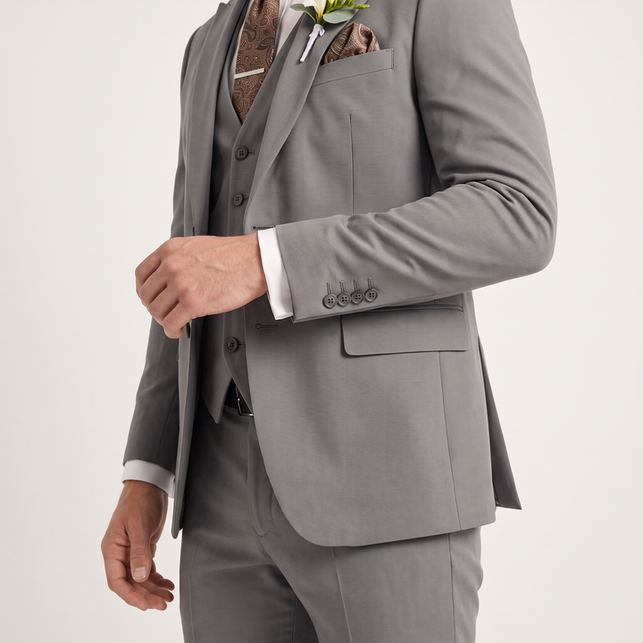 Menseventwear 3 Pieces Mens Suit Slim Fit Solid Peak Lapel Suits For Wedding (Blazer+vest+Pants)