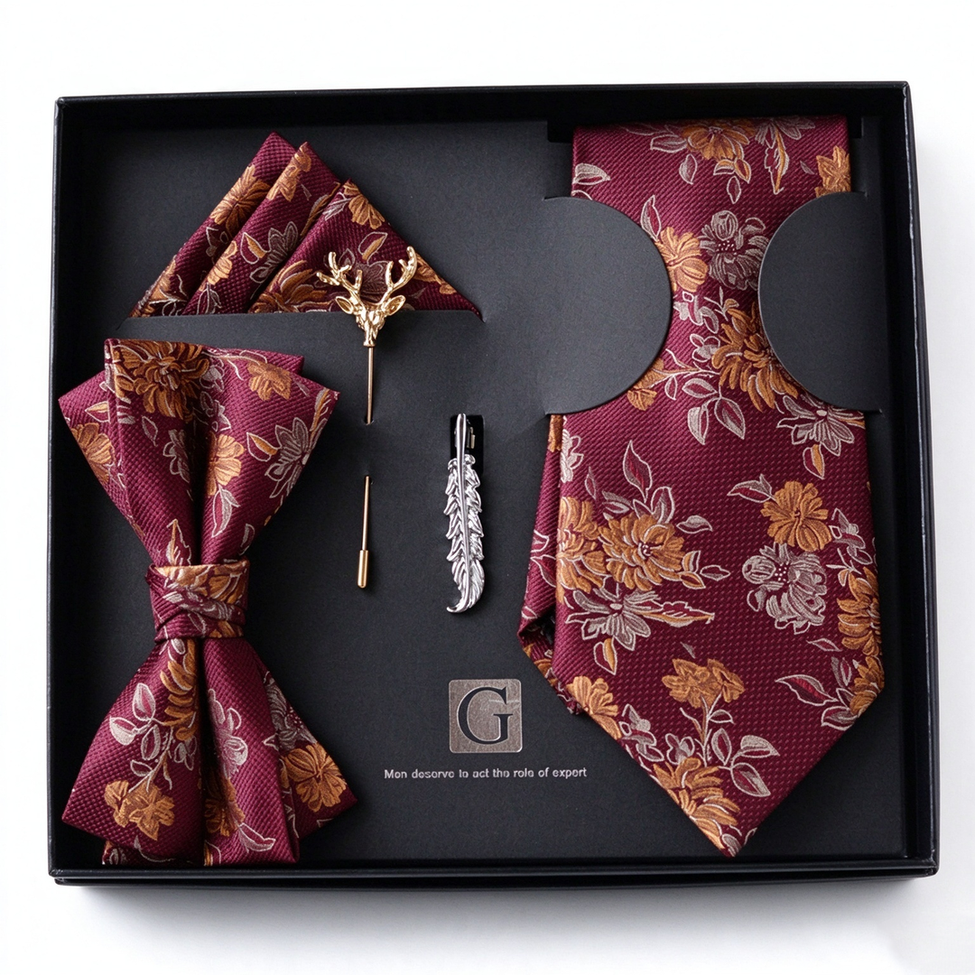 MensEventWear Men’s Premium Vintage-Style Printed Tie and Bow Tie Gift Set