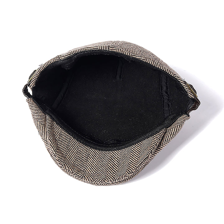 Menseventwear Retro Hat Man Literary Fashion Herringbone Tweed Adjustable Casual Cap