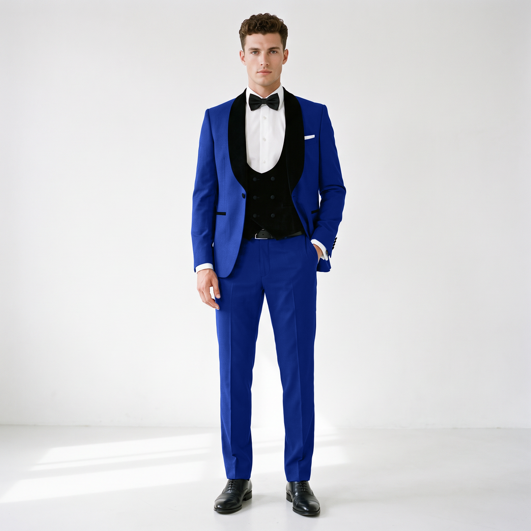Menseventwear Formal 3 Pieces Mens Suit Flat Shawl Lapel Tuxedos (Blazer+vest+Pants)