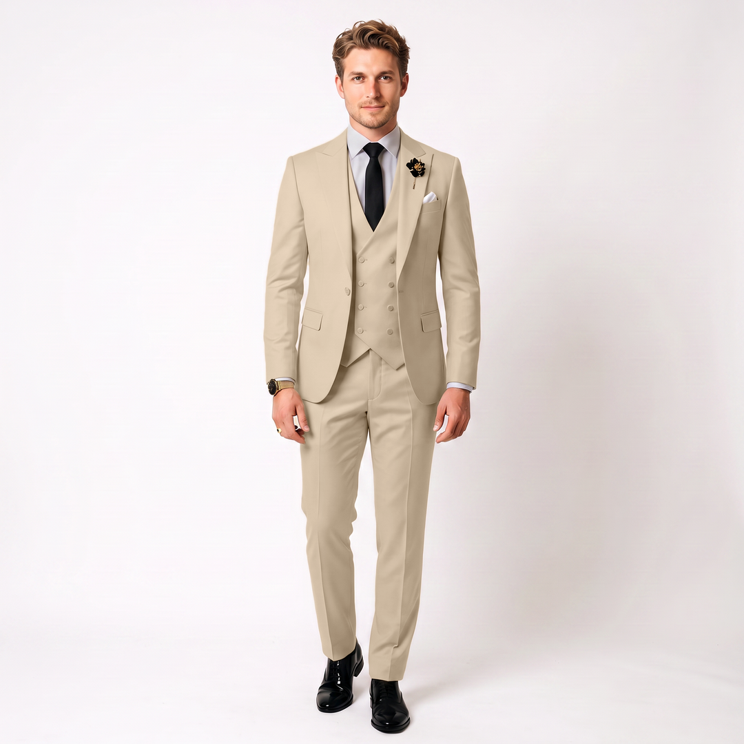 Menseventwear 3 Piece Mens Suit Slim Fit Solid Peak Lapel Suit (Blazer + Vest + Pants)