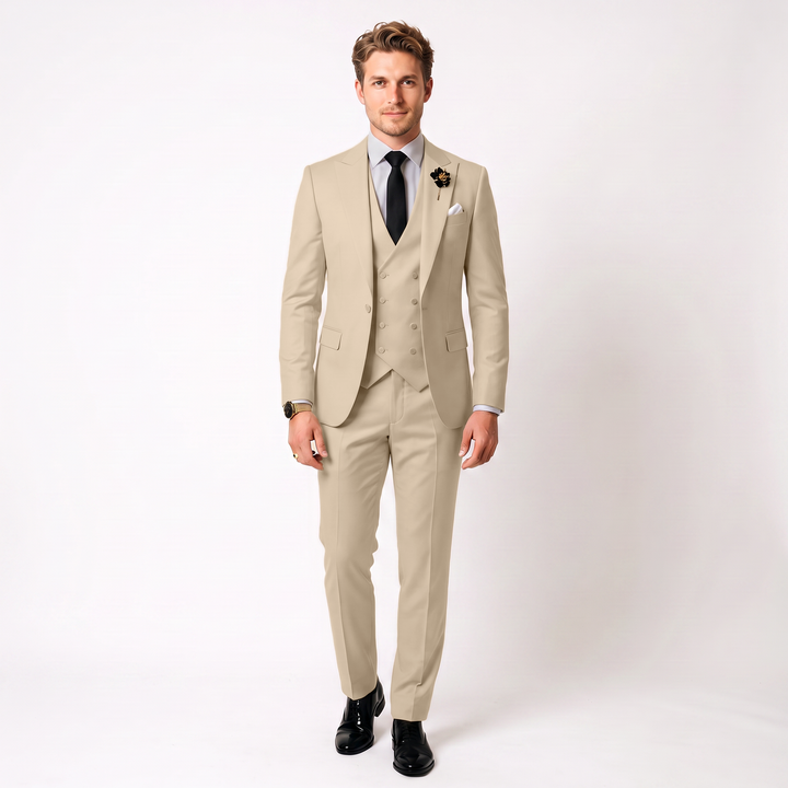 Menseventwear 3 Piece Mens Suit Slim Fit Solid Peak Lapel Suit (Blazer + Vest + Pants)