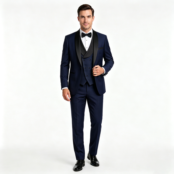 Menseventwear Fashion 3 Pieces Mens Suit Flat Shawl Lapel Tuxedos For Party (Blazer+vest+Pants)