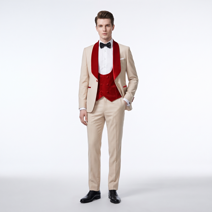 Menseventwear Fashion 3 Pieces Mens Suit Flat Shawl Lapel Tuxedos (Blazer+vest+Pants)