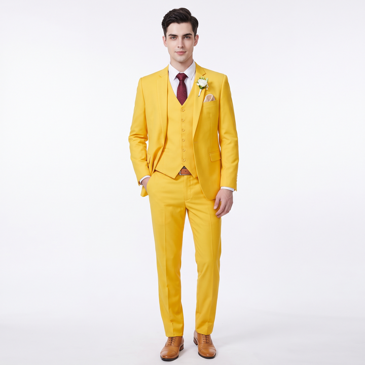 Menseventwear Fashion 3 Pieces Mens Suit Flat Notch Lapel Suits For Wedding (Blazer+vest+Pants)