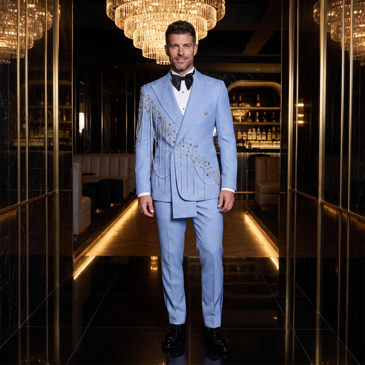 Luxurious Tassel-Embellished Men’s Suit With Rhinestones