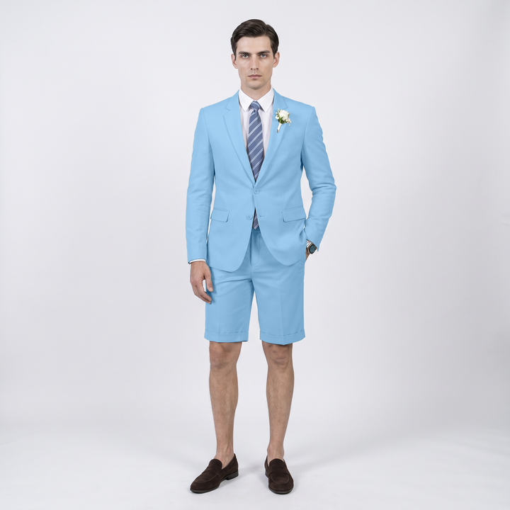 Menseventwear Fashion 2 Pieces Mens Suit Flat Notch Lapel Suits (Blazer+Shorts)