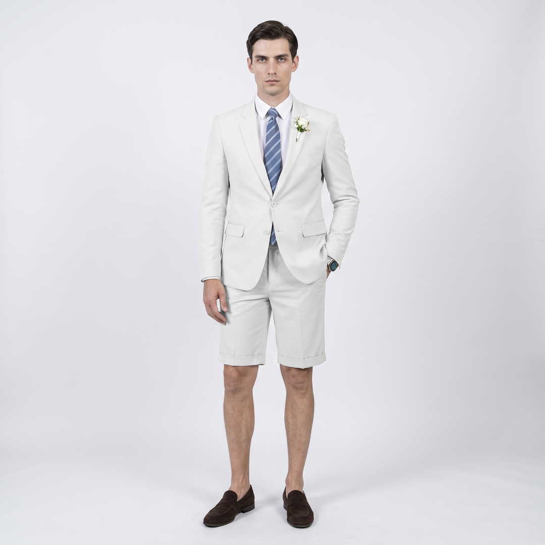 Menseventwear Fashion 2 Pieces Mens Suit Flat Notch Lapel Suits (Blazer+Shorts)