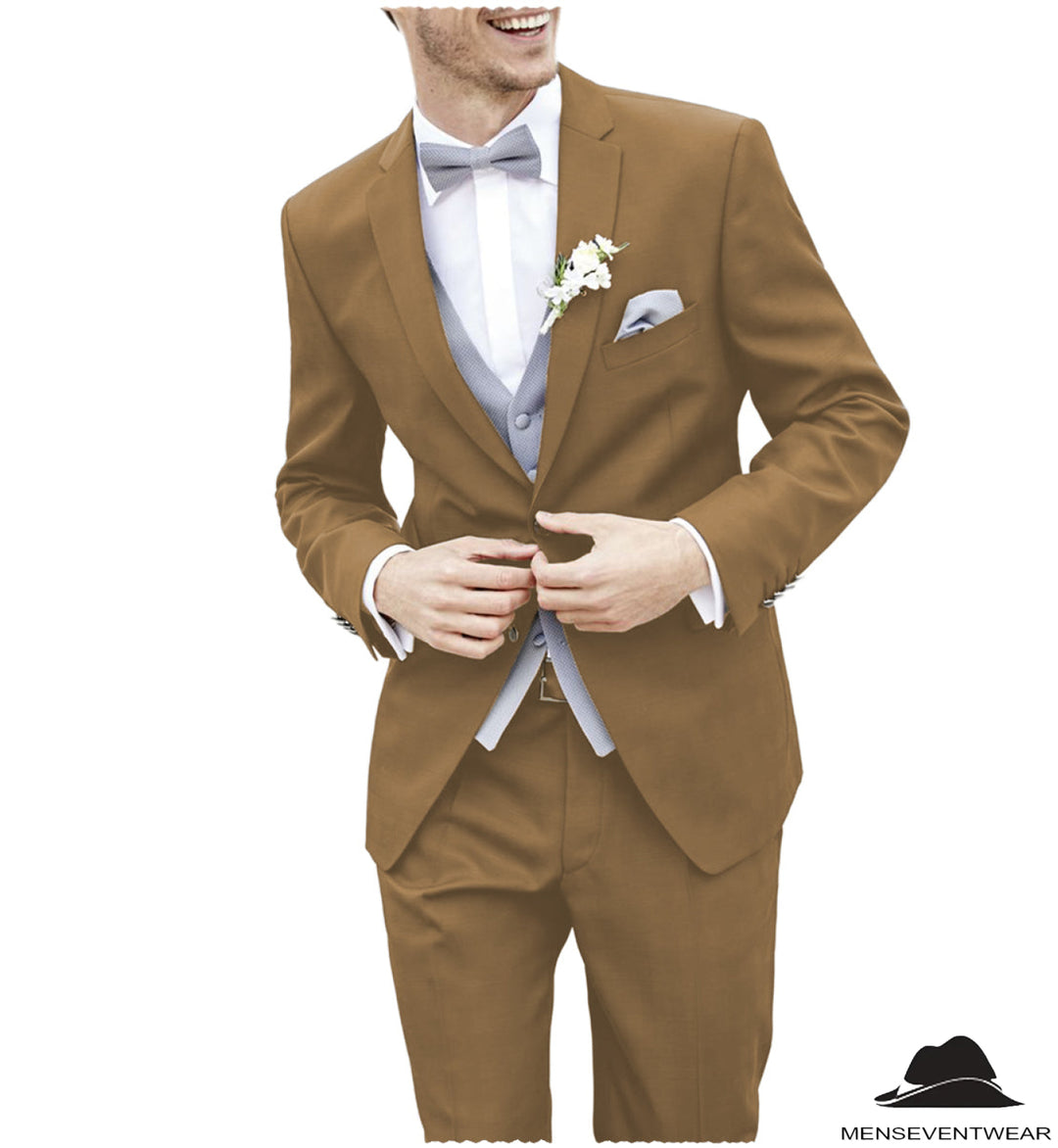 2 Piece Men's Suit Solid Color Notched Wedding Lapel (Blazer + Pants) mens event wear