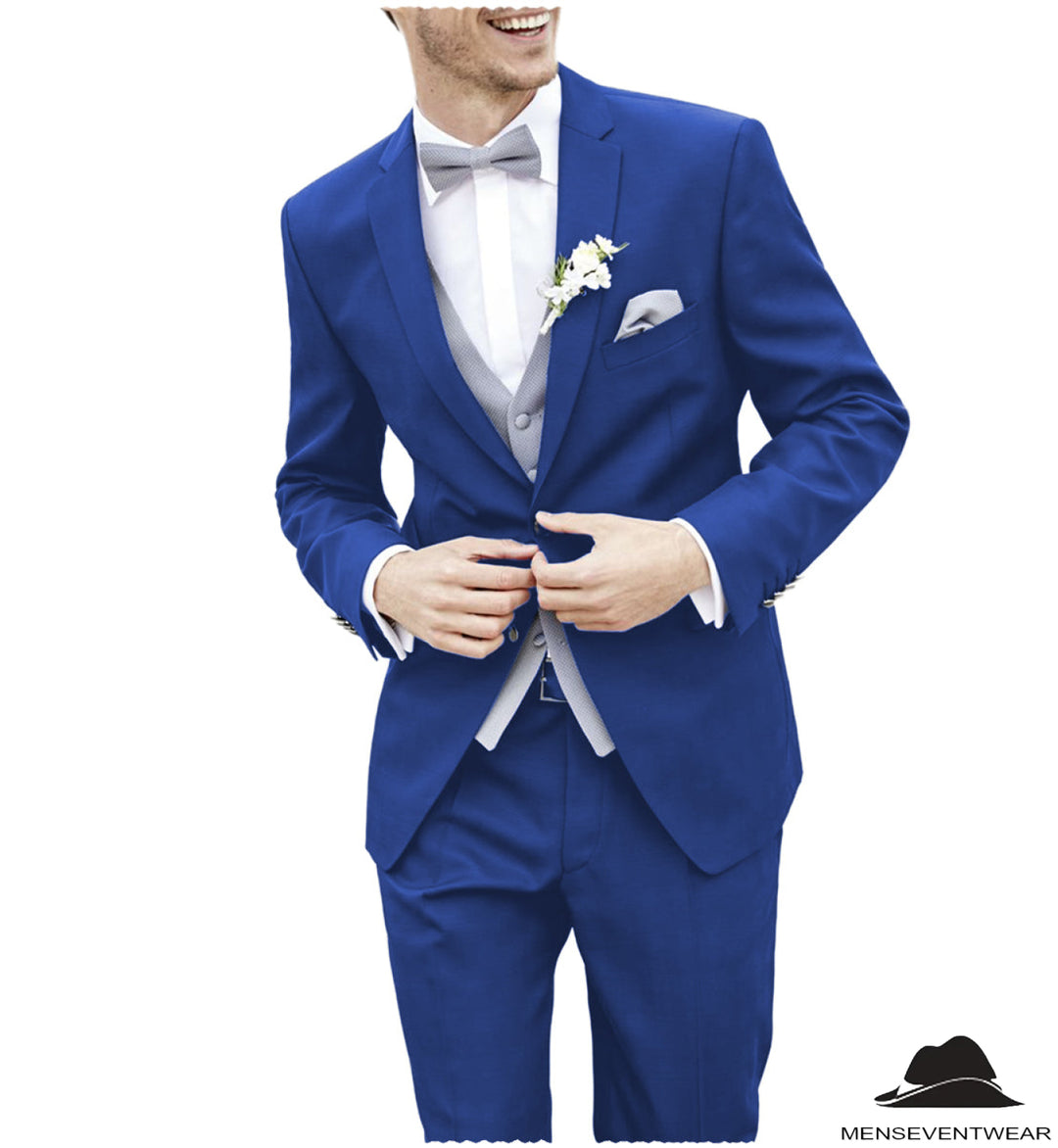 2 Piece Men's Suit Solid Color Notched Wedding Lapel (Blazer + Pants) mens event wear