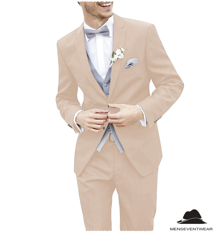 2 Piece Men's Suit Solid Color Notched Wedding Lapel (Blazer + Pants) mens event wear