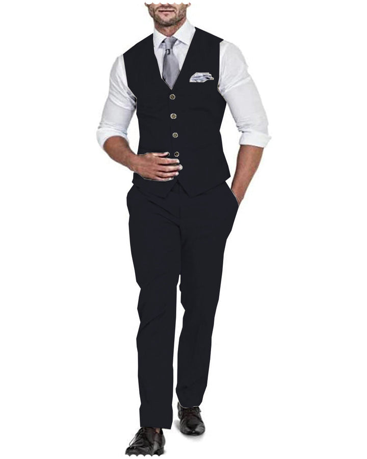 2 Pieces Mens Suit Flat Linen V Neck For Wedding (Vest + Pants) mens event wear