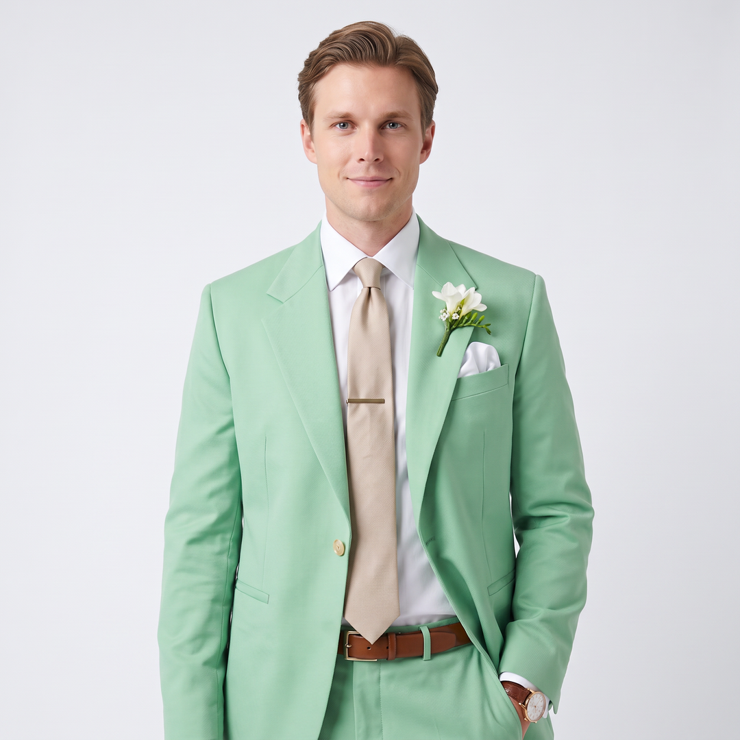 Menseventwear Formal 2 Pieces Mens Suit Flat Notch Lapel  Set (Blazer+Pants)