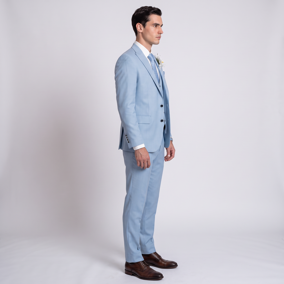 Menseventwear Fashion 3 Pieces Mens Suit Flat Peak Lapel Suits (Blazer+vest+Pants)