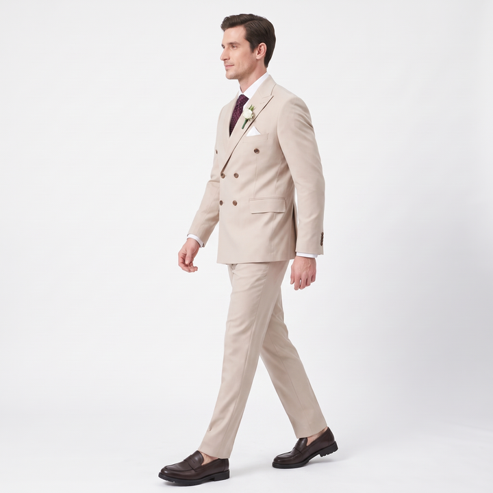 Menseventwear Formal 2 Pieces Mens Suit Flat Peak Lapel Suits For Wedding (Blazer+Pants)