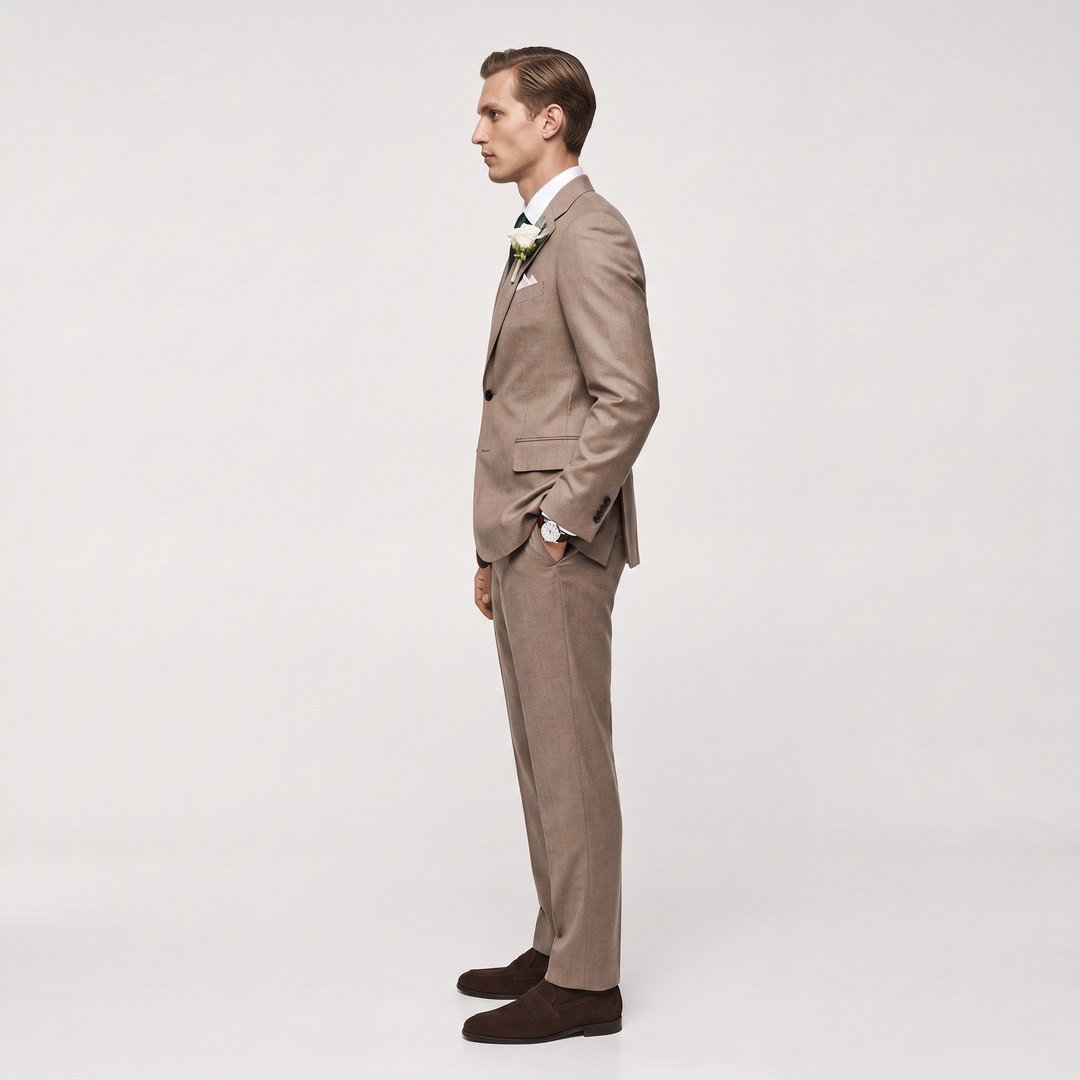 Menseventwear Formal 2 Pieces Mens Suit Flat Notch Lapel Set (Blazer+Pants)