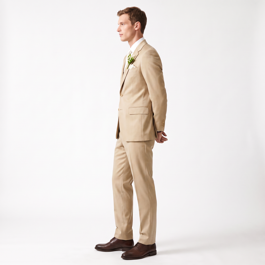 Menseventwear Formal 2 Pieces Mens Suit Flat Notch Lapel Set (Blazer+Pants)