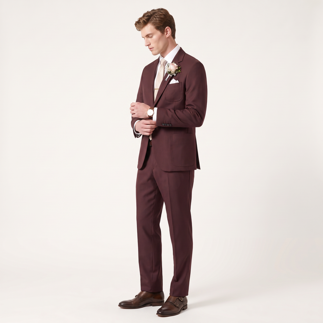 Menseventwear Formal 2 Pieces Mens Suit Flat Notch Lapel Suits For Wedding (Blazer+Pants)
