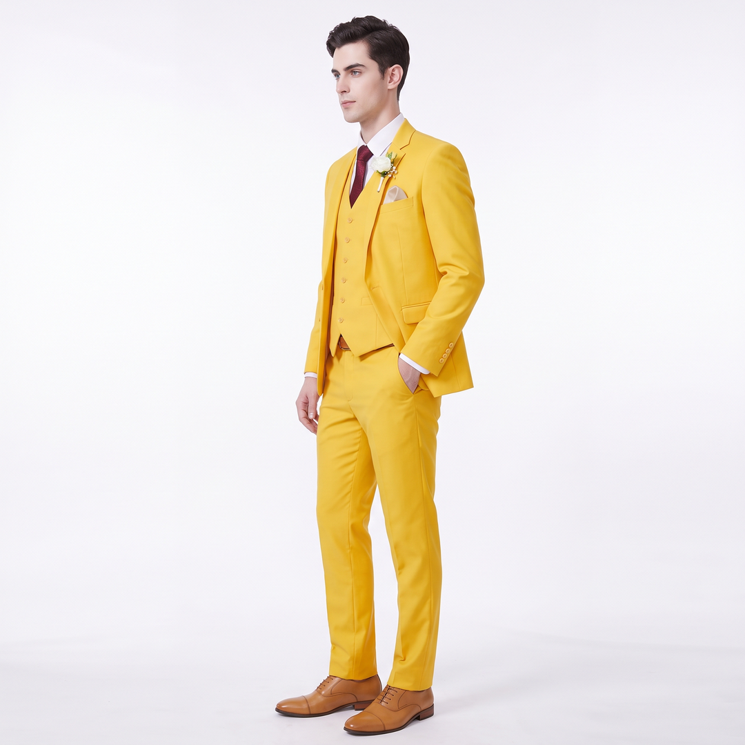 Menseventwear Fashion 3 Pieces Mens Suit Flat Notch Lapel Suits For Wedding (Blazer+vest+Pants)