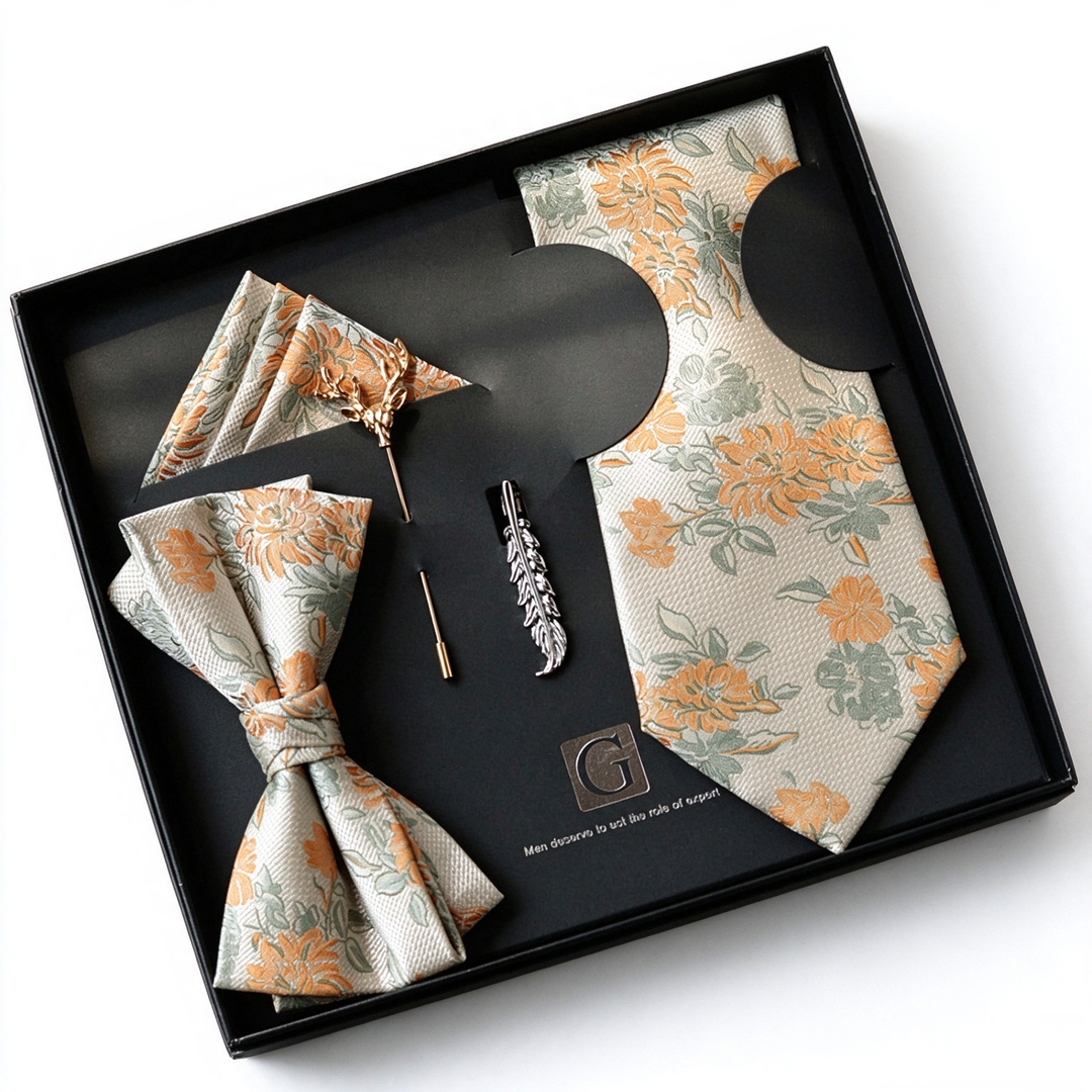 MensEventWear Men’s Premium Vintage-Style Printed Tie and Bow Tie Gift Set