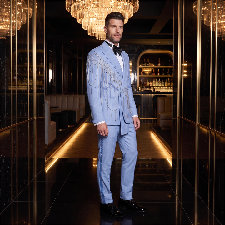 Luxurious Tassel-Embellished Men’s Suit With Rhinestones