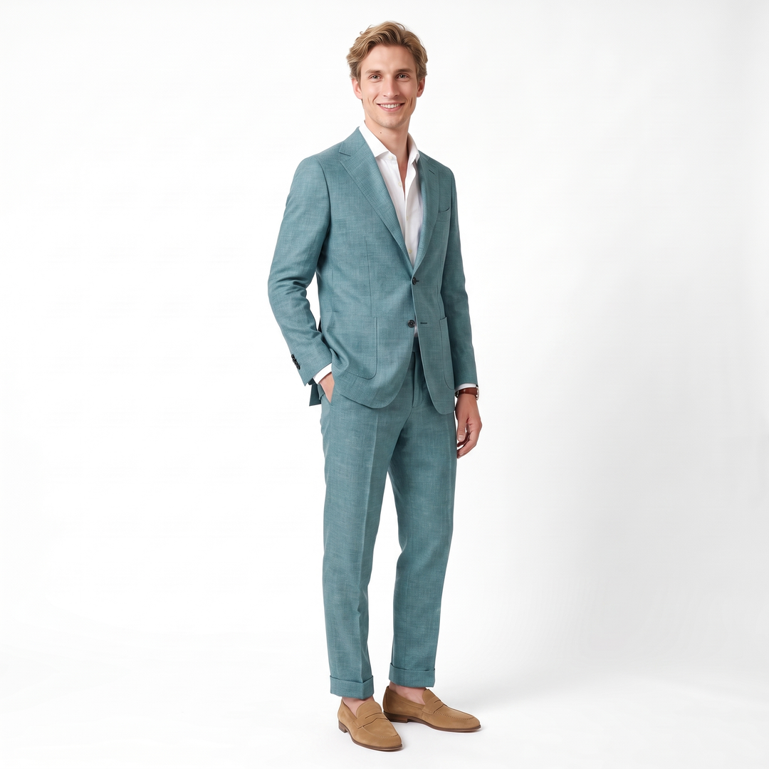Menseventwear Casual 2 Pieces Mens Suit Flat Linen Notch Lapel Suit (Blazer + Pants)