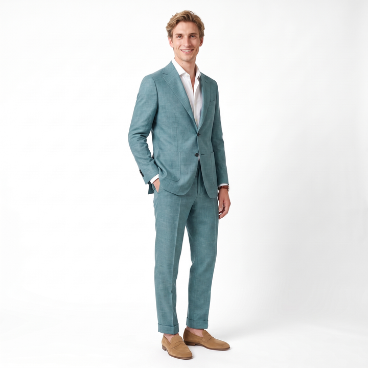 Menseventwear Casual 2 Pieces Mens Suit Flat Linen Notch Lapel Suit (Blazer + Pants)