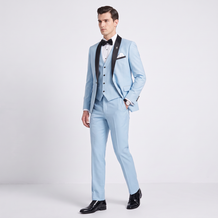 Menseventwear Fashion 3 Pieces Mens Suit Flat Shawl Lapel Suits (Blazer+vest+Pants)