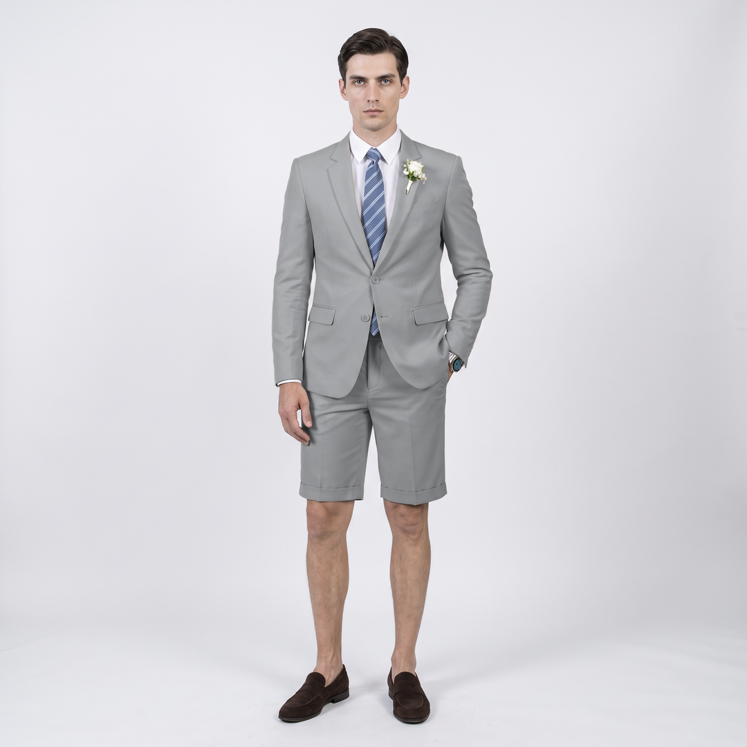 Menseventwear Fashion 2 Pieces Mens Suit Flat Notch Lapel Suits (Blazer+Shorts)